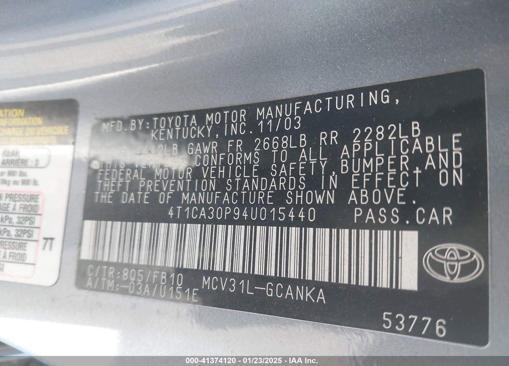 2004 TOYOTA CAMRY SOLARA SE V6 VIN: 4T1CA30P94U015440