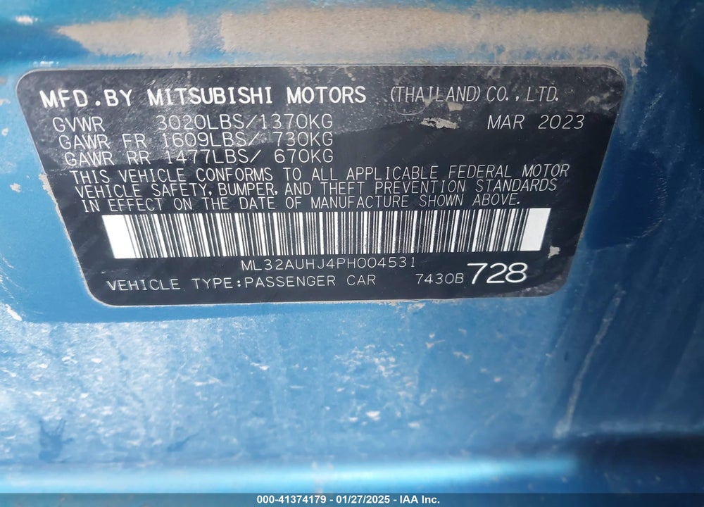 2023 MITSUBISHI MIRAGE ES/LE VIN: ML32AUHJ4PH004531