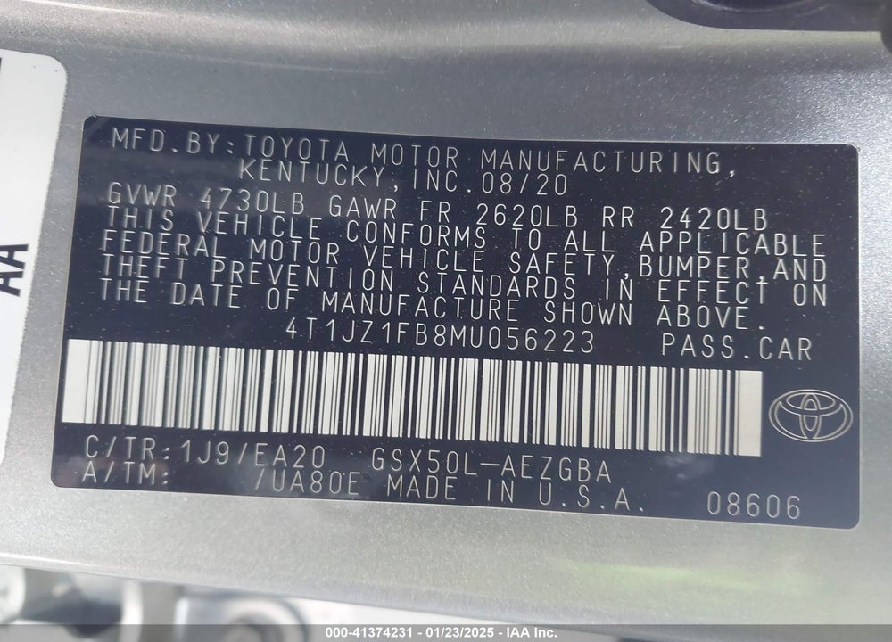 2021 TOYOTA AVALON VIN: 4T1JZ1FB8MU056223
