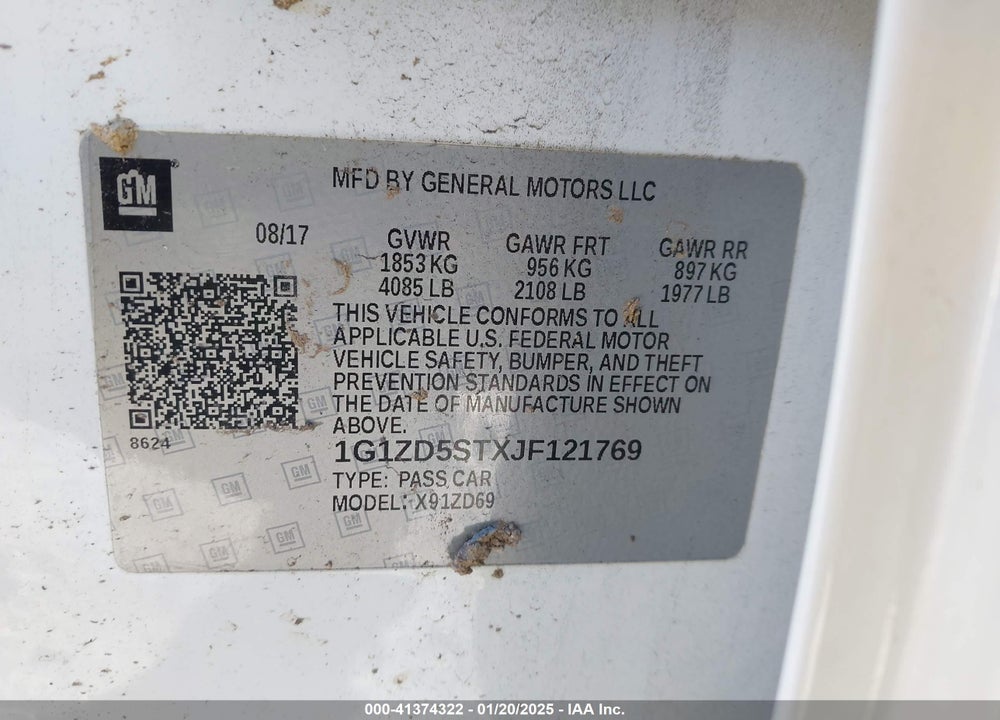 2018 CHEVROLET MALIBU VIN: 1G1ZD5STXJF121769