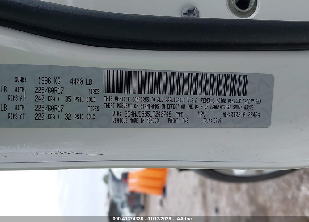2018 JEEP COMPASS LATITUDE FWD VIN: 3C4NJCBB5JT240748