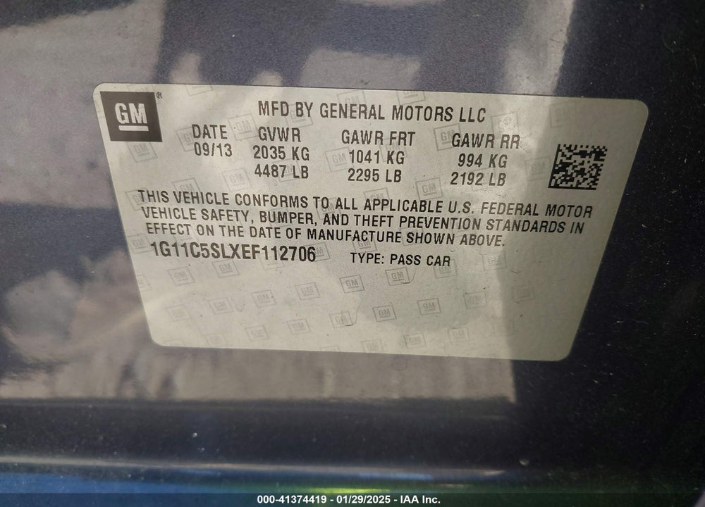 2014 CHEVROLET MALIBU 1LT VIN: 1G11C5SLXEF112706