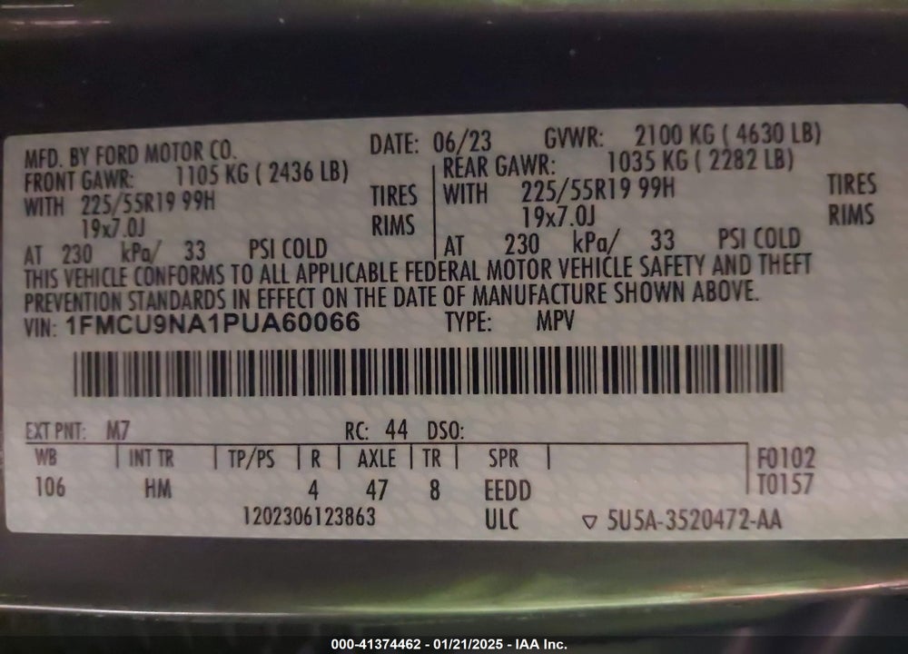 2023 FORD ESCAPE ST-LINE SELECT VIN: 1FMCU9NA1PUA60066
