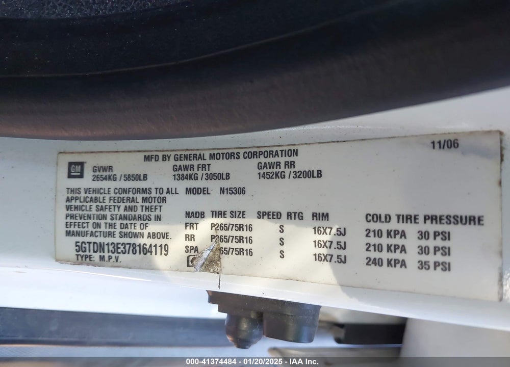 2007 HUMMER H3 SUV VIN: 5GTDN13E378164119