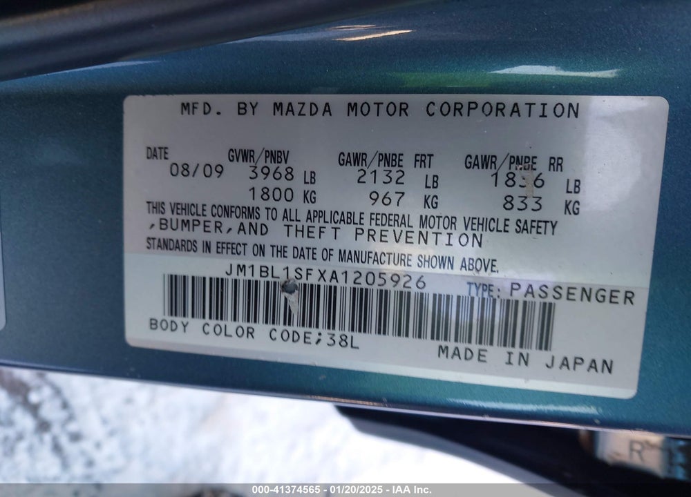 2010 MAZDA 3 I TOURING VIN: JM1BL1SFXA1205926