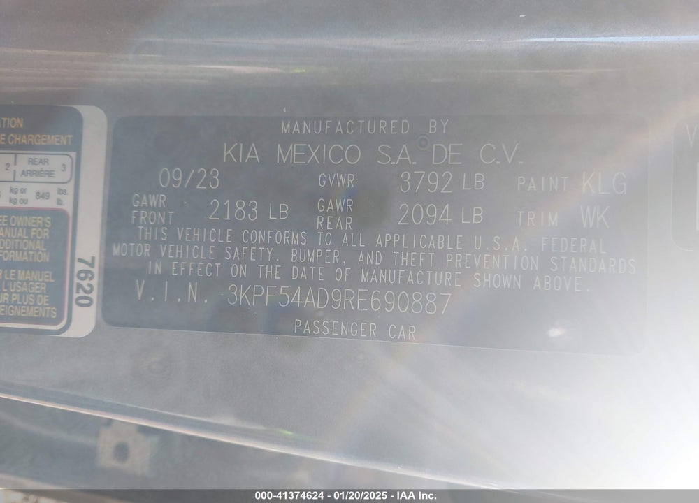 2024 KIA FORTE VIN: 3KPF54AD9RE690887