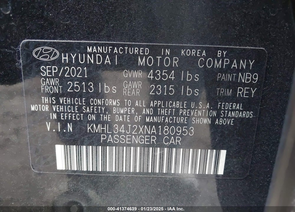 2022 HYUNDAI SONATA VIN: KMHL34J2XNA180953