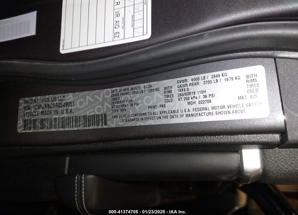2024 JEEP GRAND CHEROKEE L VIN: 1C4RJKBG6R8549551