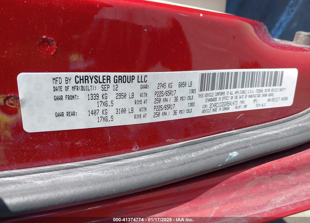 2013 CHRYSLER TOWN & COUNTRY TOURING-L VIN: 2C4RC1CG5DR541473