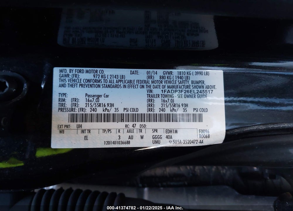 2014 FORD FOCUS VIN: 1FADP3F26EL245517