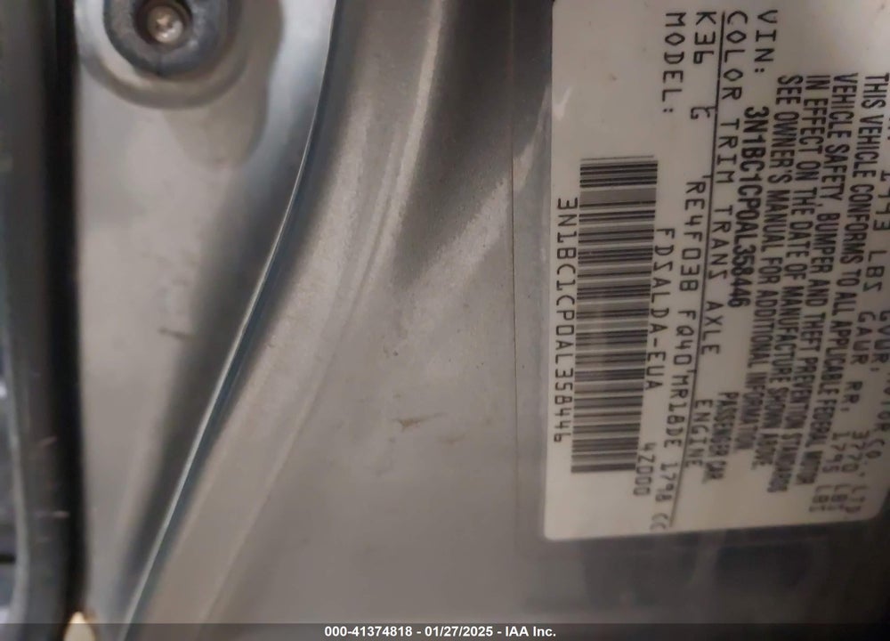 2010 NISSAN VERSA VIN: 3N1BC1CP0AL358446