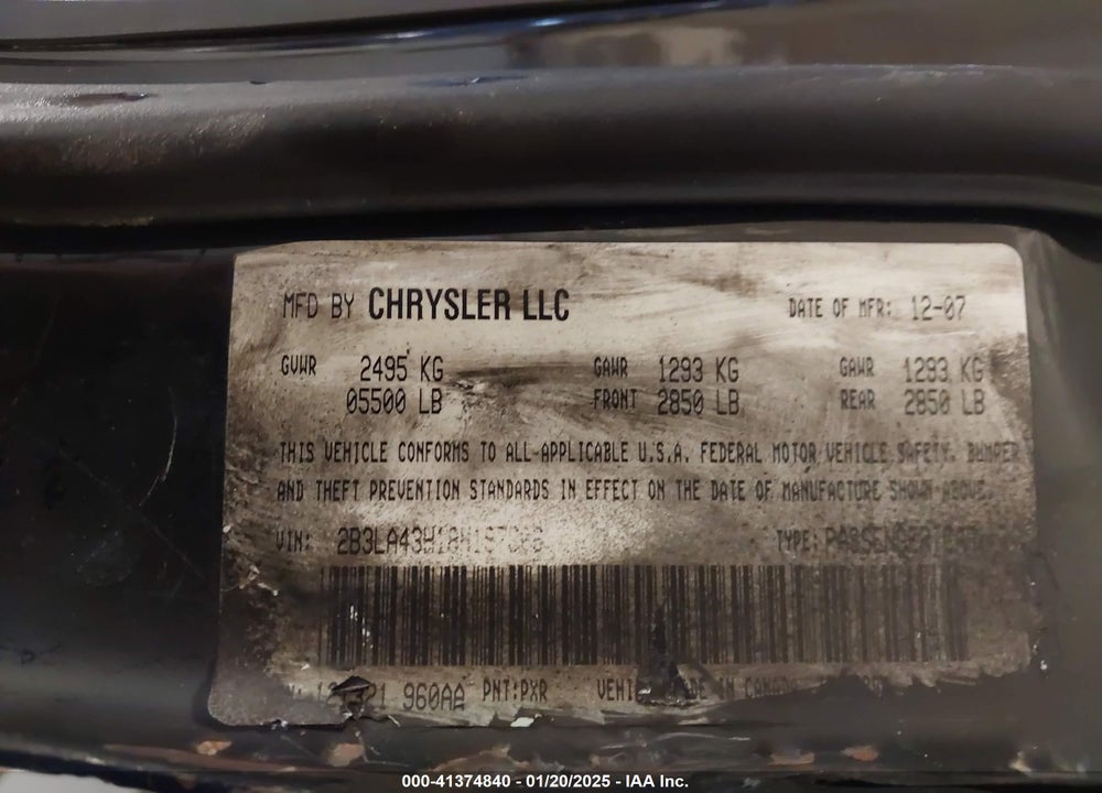 2008 DODGE CHARGER VIN: 2B3LA43H18H197806