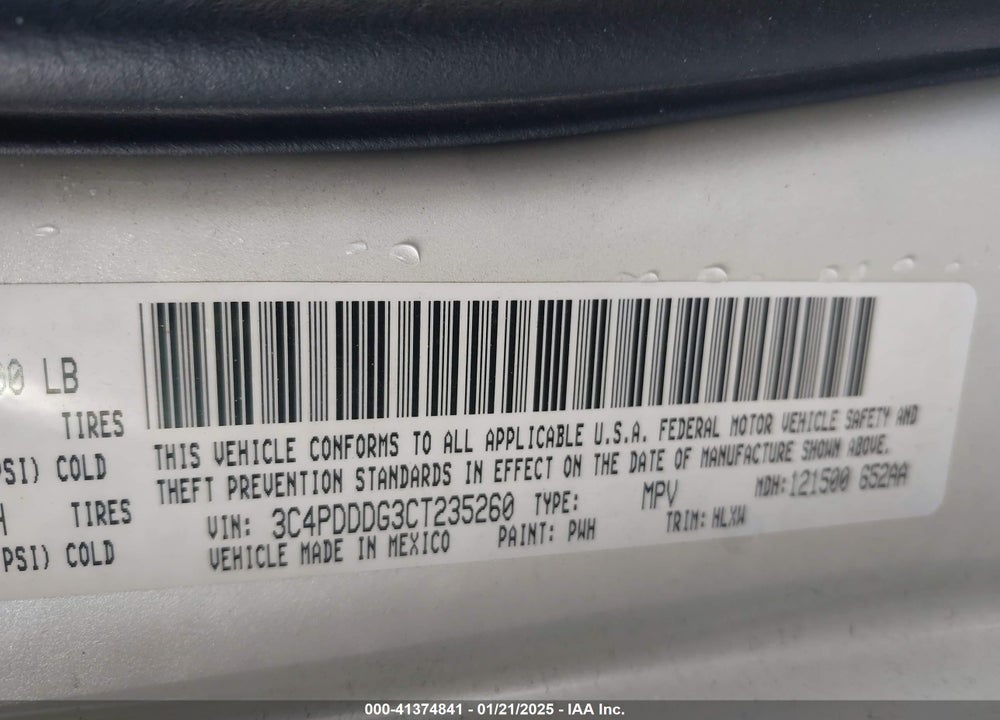 2012 DODGE JOURNEY CREW VIN: 3C4PDDDG3CT235260