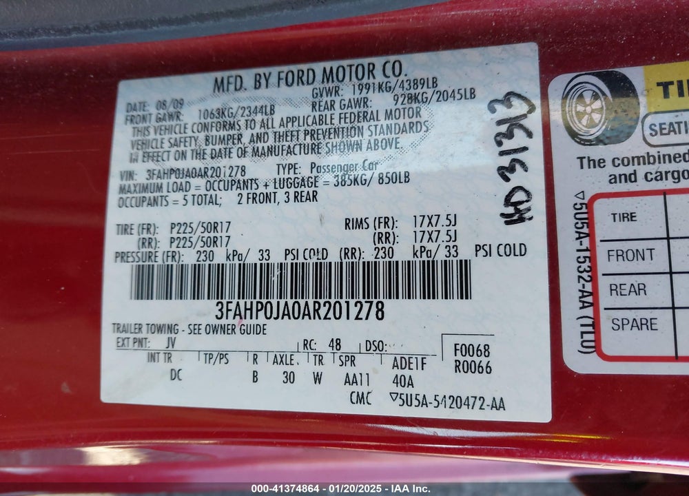 2010 FORD FUSION SEL VIN: 3FAHP0JA0AR201278