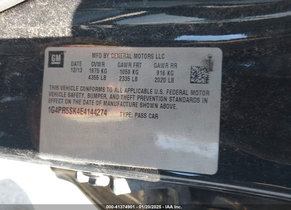 2014 BUICK VERANO VIN: 1G4PR5SK4E4144274
