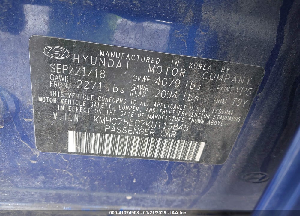 2019 HYUNDAI IONIQ HYBRID VIN: KMHC75LC7KU119845