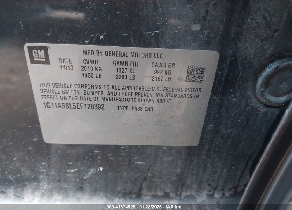 2014 CHEVROLET MALIBU 1FL VIN: 1G11A5SL5EF178392