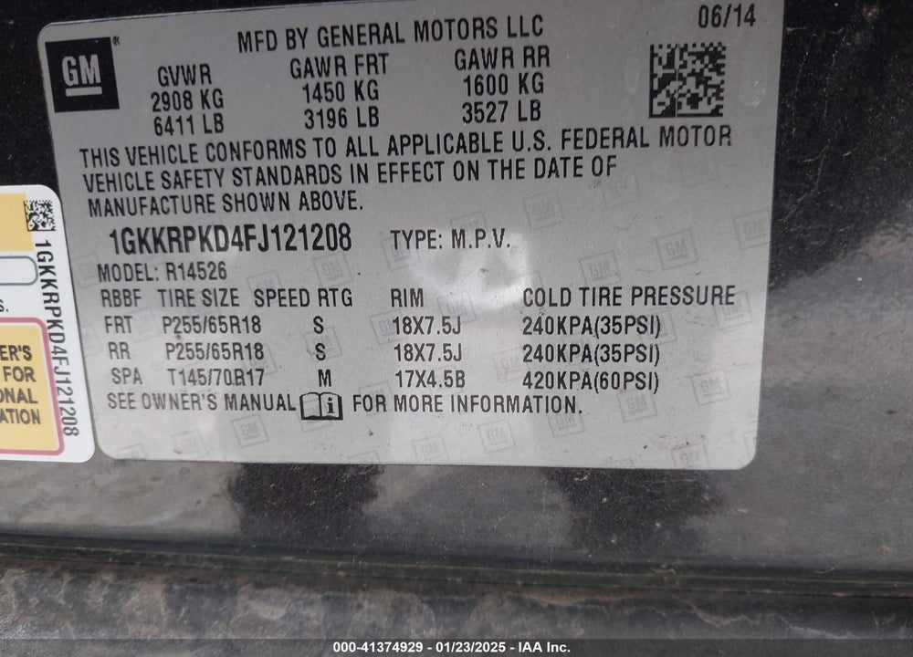 2015 GMC ACADIA SLE-2 VIN: 1GKKRPKD4FJ121208
