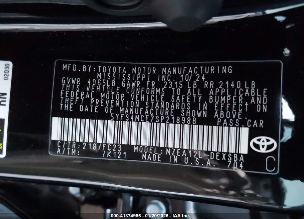 2025 TOYOTA COROLLA SE VIN: 5YFS4MCE7SP218988