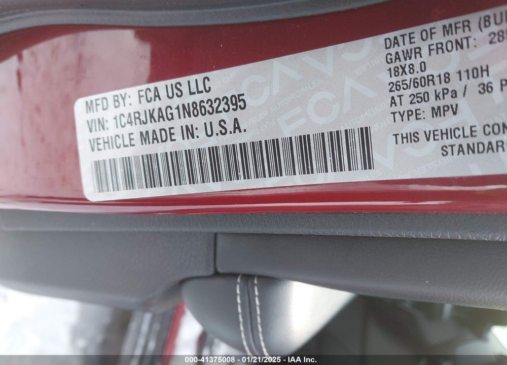 2022 JEEP GRAND CHEROKEE L LAREDO 4X4 VIN: 1C4RJKAG1N8632395