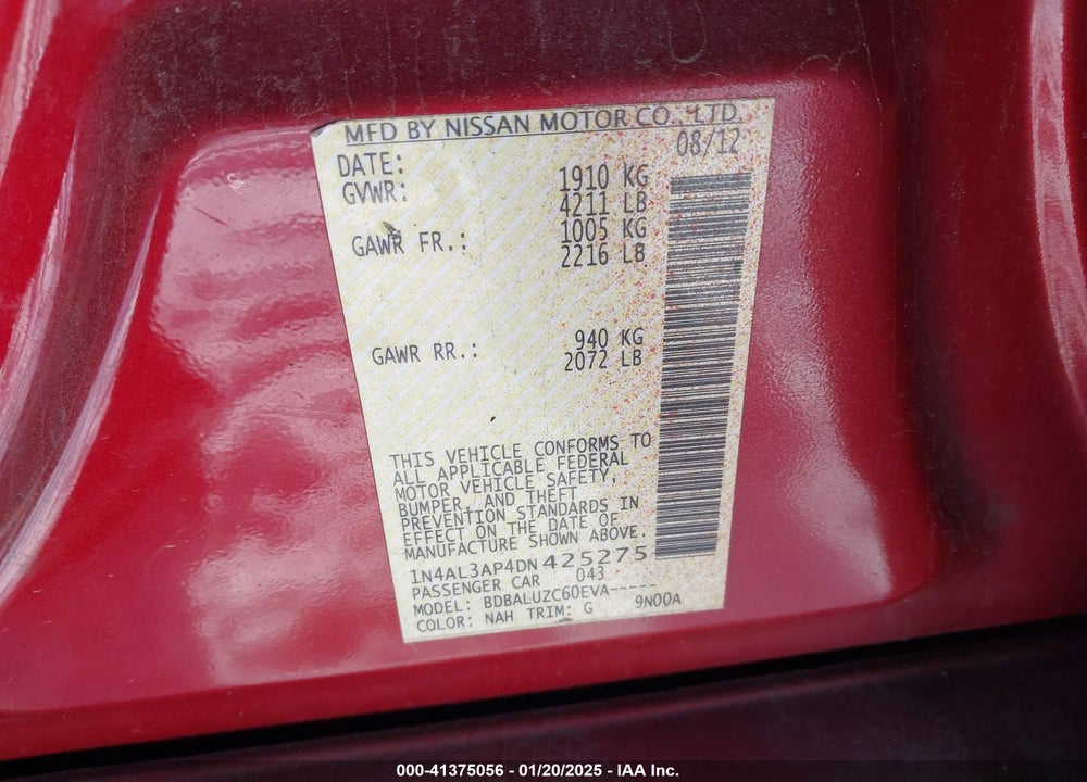 2013 NISSAN ALTIMA VIN: 1N4AL3AP4DN425275