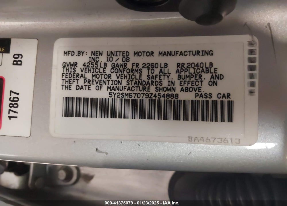2009 PONTIAC VIBE VIN: 5Y2SM67079Z454888