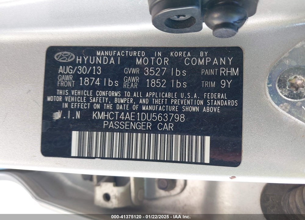 2013 HYUNDAI ACCENT VIN: KMHCT4AE1DU563798