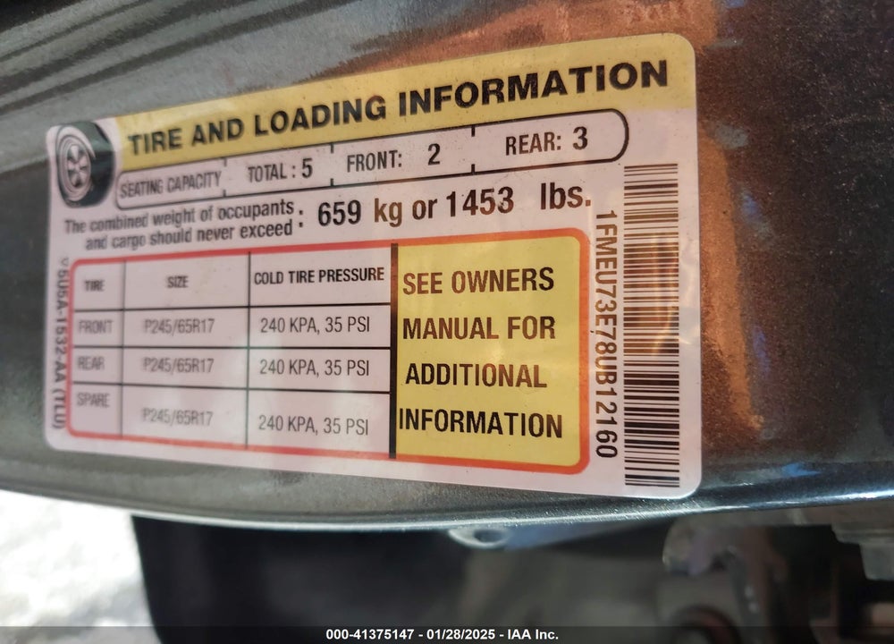 2008 FORD EXPLORER XLT VIN: 1FMEU73E78UB12160