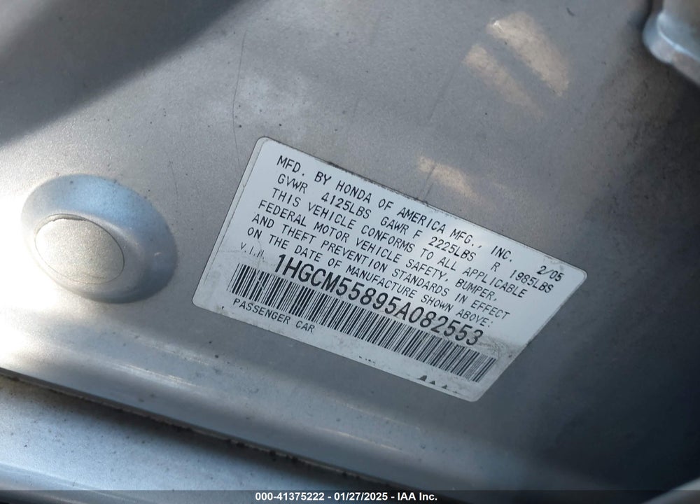 2005 HONDA ACCORD 2.4 EX VIN: 1HGCM55895A082553