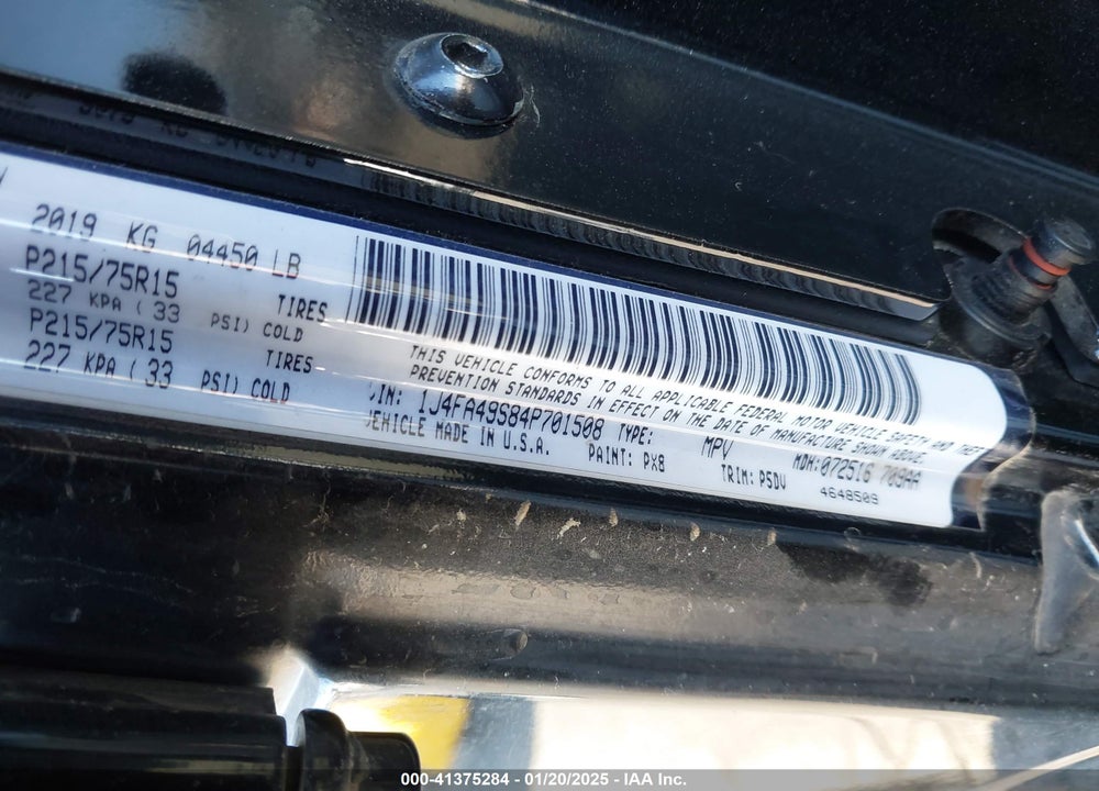 2004 JEEP WRANGLER SPORT VIN: 1J4FA49S84P701508