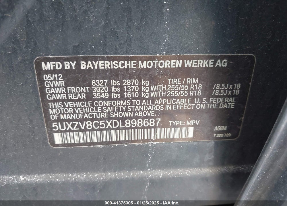 2013 BMW X5 XDRIVE50I VIN: 5UXZV8C5XDL898687