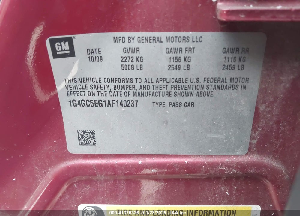 2010 BUICK LACROSSE VIN: 1G4GC5EG1AF140237