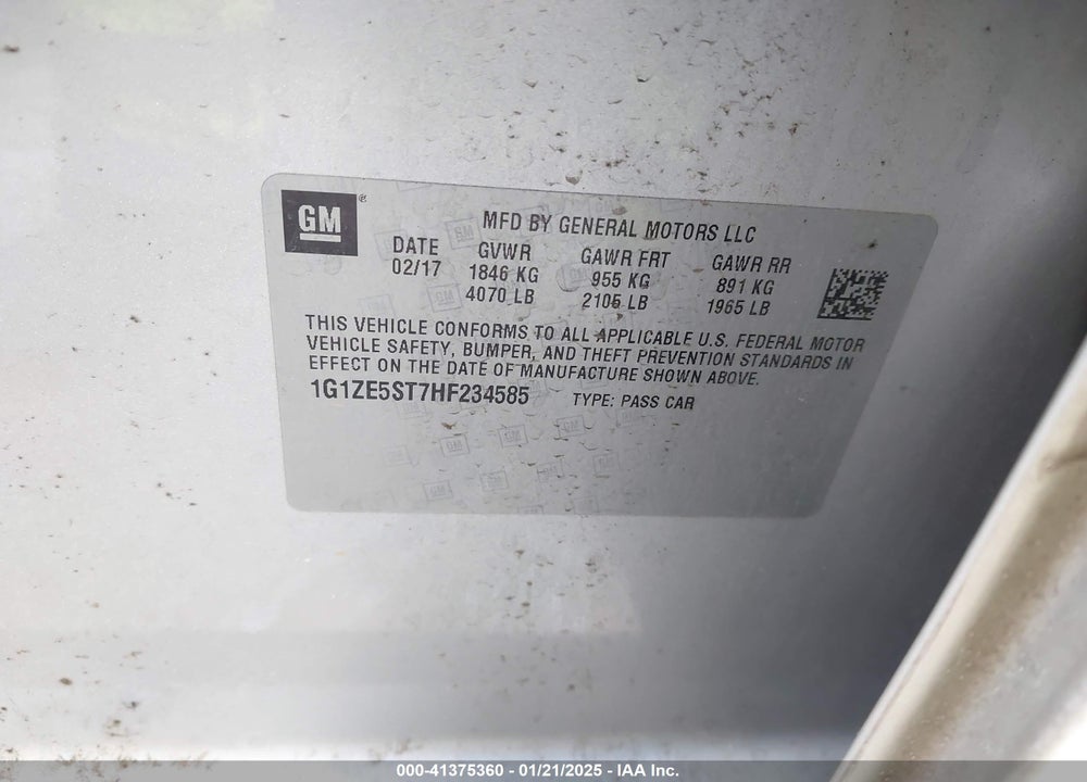 2017 CHEVROLET MALIBU VIN: 1G1ZE5ST7HF234585