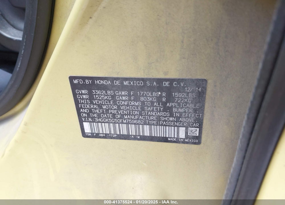 2015 HONDA FIT VIN: 3HGGK5G50FM759682