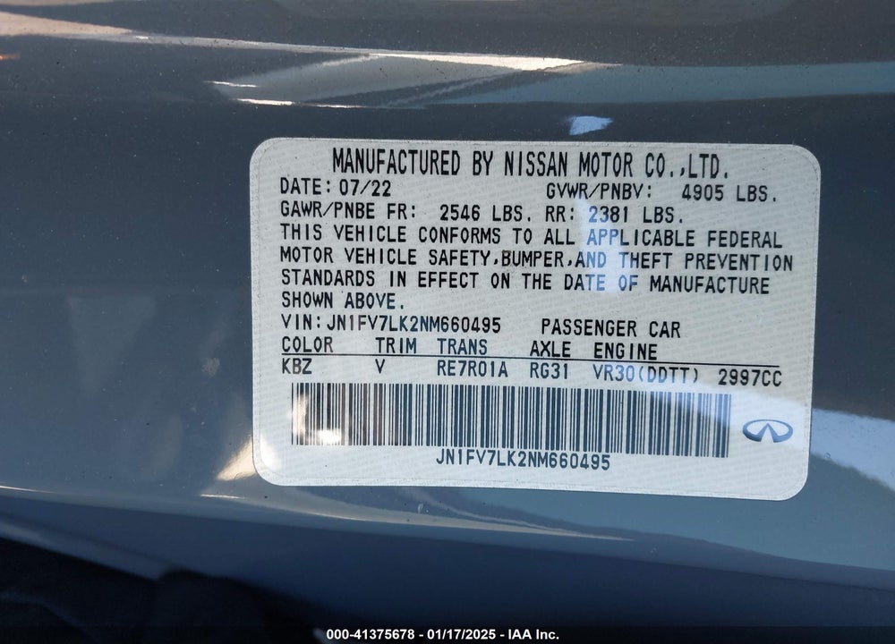 2022 INFINITI Q60 RED SPORT 400 VIN: JN1FV7LK2NM660495