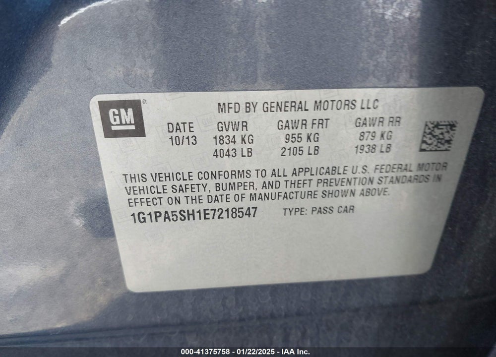 2014 CHEVROLET CRUZE LS AUTO VIN: 1G1PA5SH1E7218547