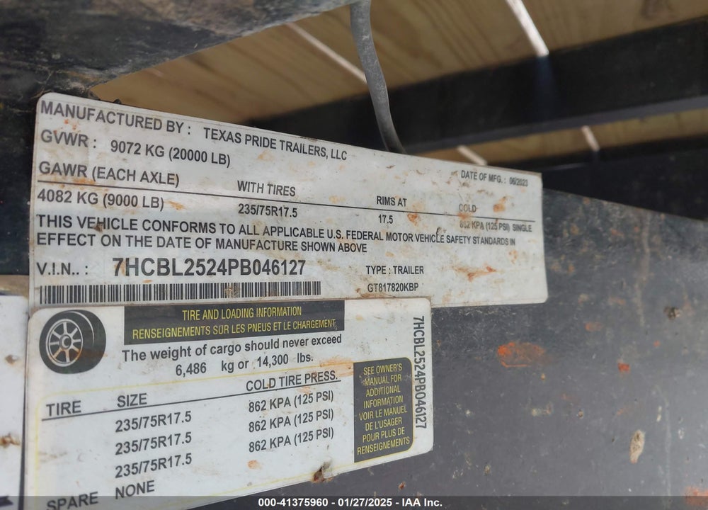 2023 TRAILER DMP VIN: 7HCBL2524PB046127