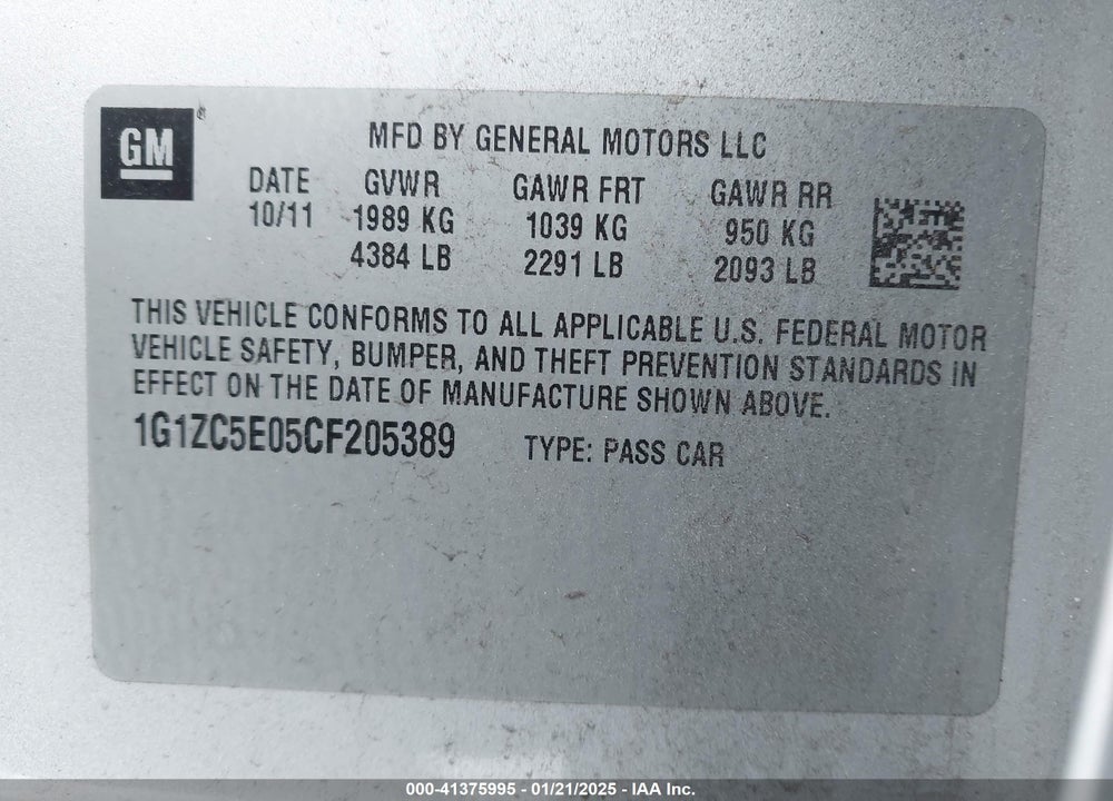 2012 CHEVROLET MALIBU VIN: 1G1ZC5E05CF205389