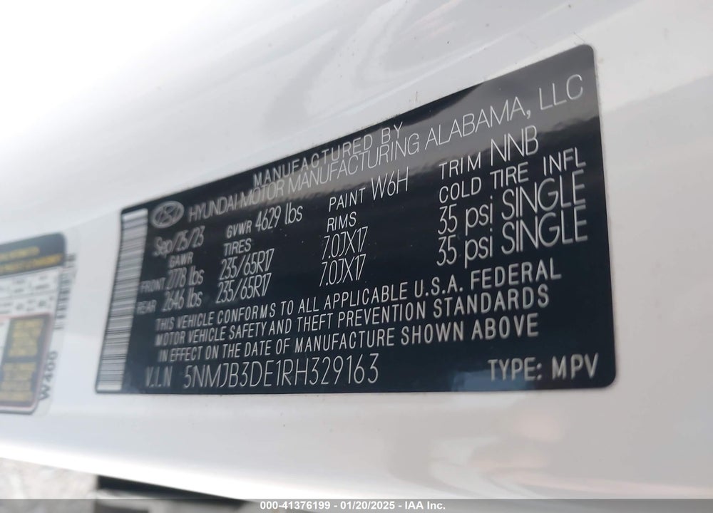 2024 HYUNDAI TUCSON SEL VIN: 5NMJB3DE1RH329163