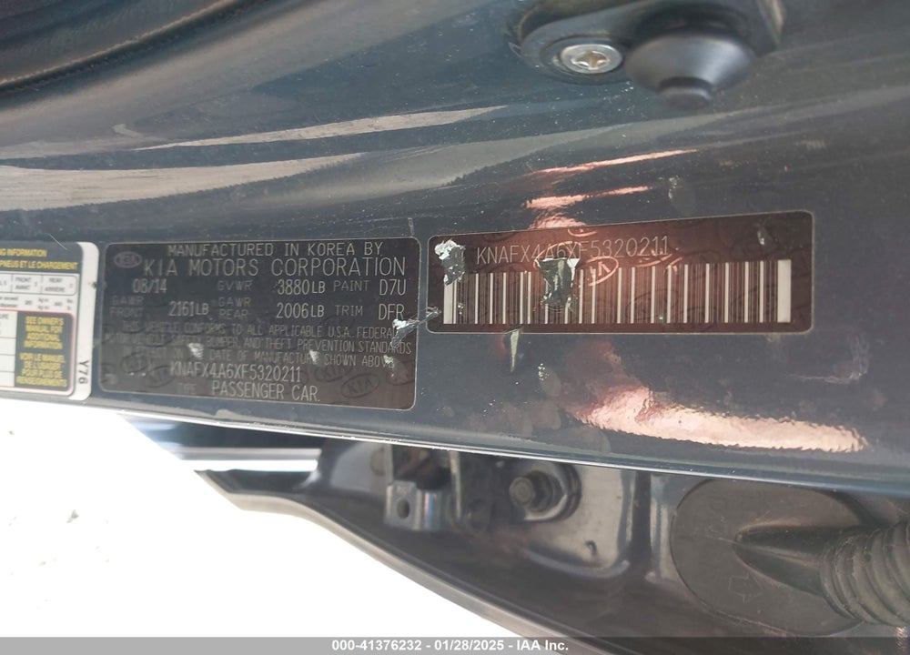 2015 KIA FORTE VIN: KNAFX4A6XF5320211