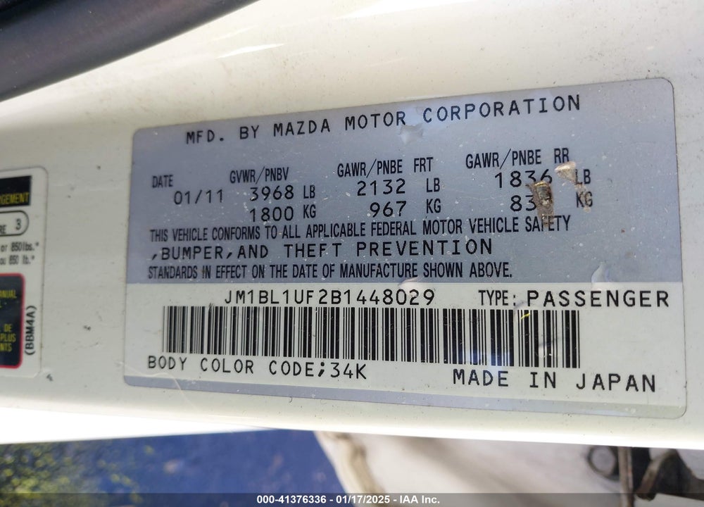 2011 MAZDA 3 I SPORT VIN: JM1BL1UF2B1448029