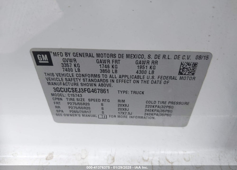 2015 CHEVROLET SILVERADO 1500 1LZ VIN: 3GCUCSEJ3FG467861