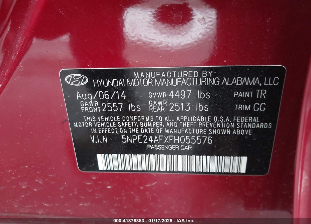 2015 HYUNDAI SONATA VIN: 5NPE24AFXFH055576
