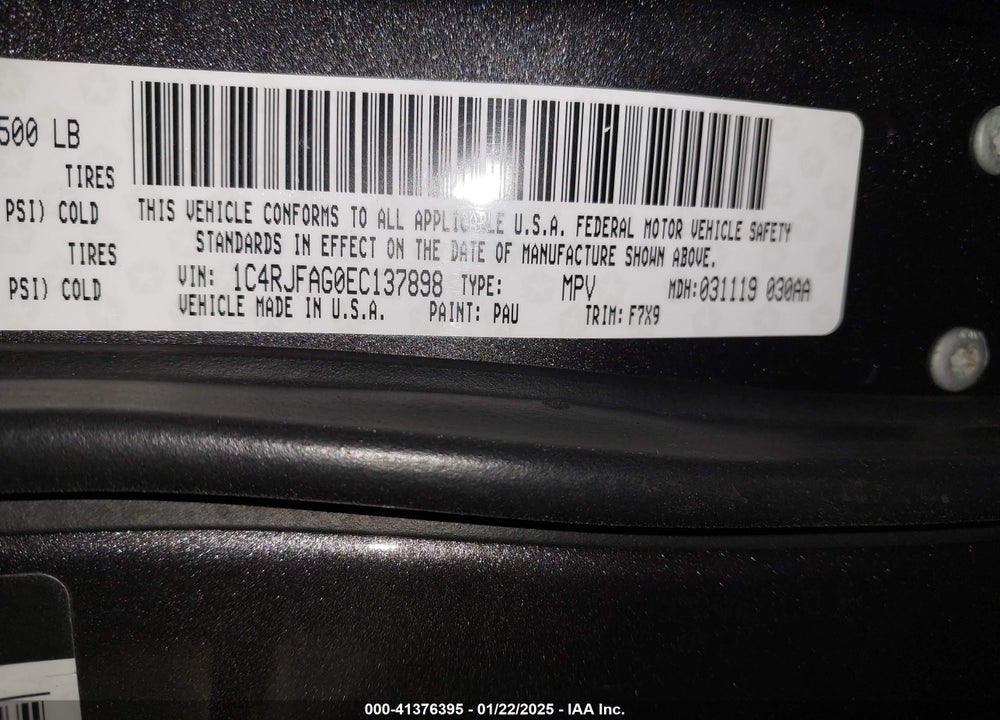 2014 JEEP GRAND CHEROKEE LAREDO VIN: 1C4RJFAG0EC137898