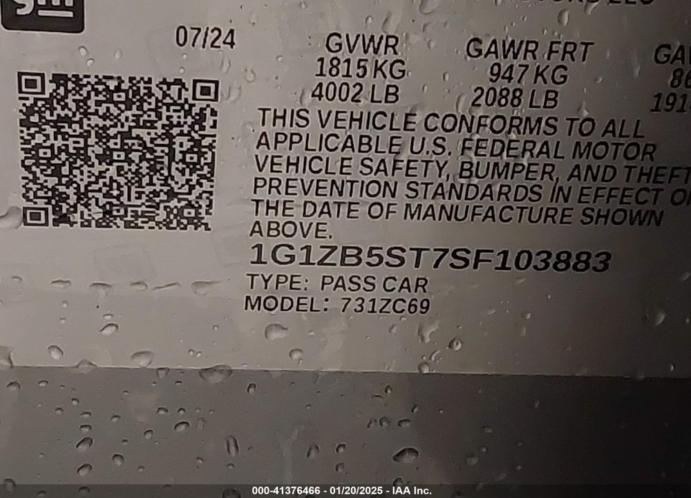 2025 CHEVROLET MALIBU VIN: 1G1ZB5ST7SF103883