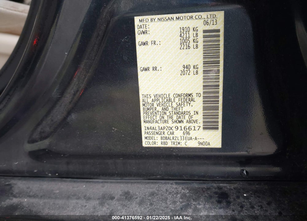 2013 NISSAN ALTIMA VIN: 1N4AL3AP2DC916617