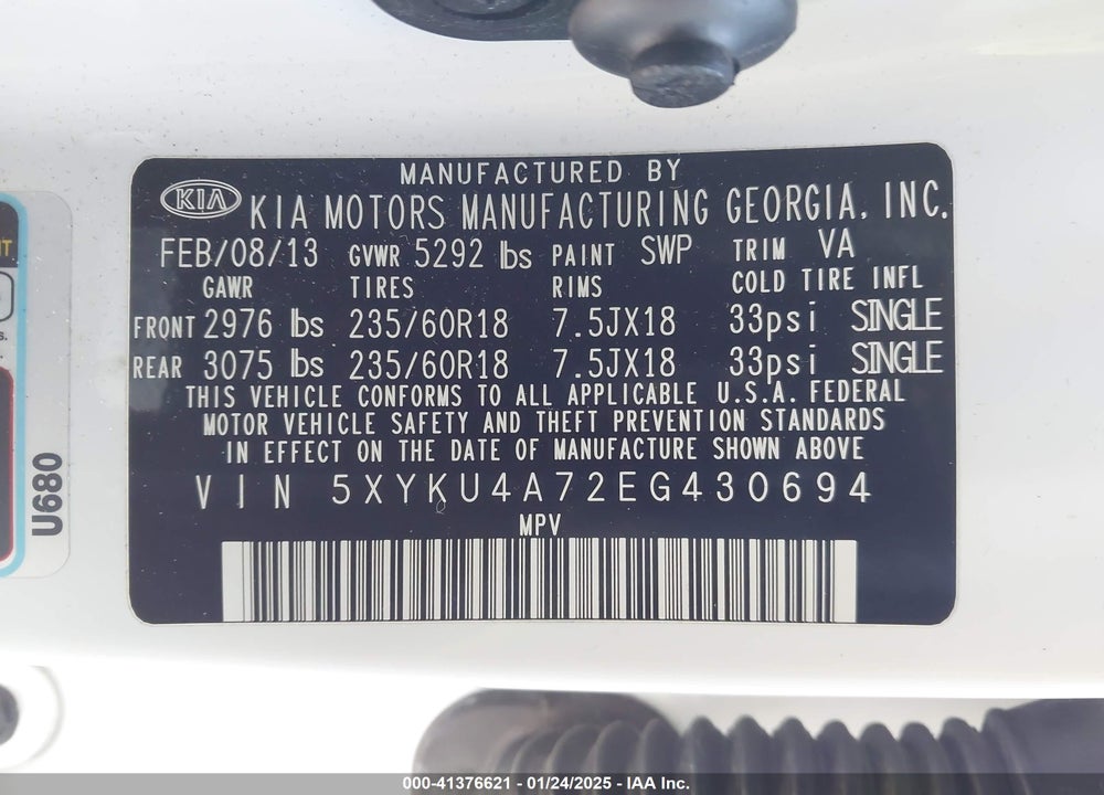 2014 KIA SORENTO VIN: 5XYKU4A72EG430694