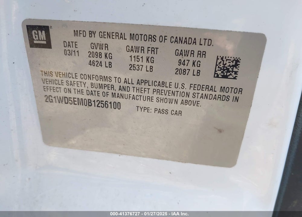 2011 CHEVROLET IMPALA LT VIN: 2G1WG5EK0B1331464