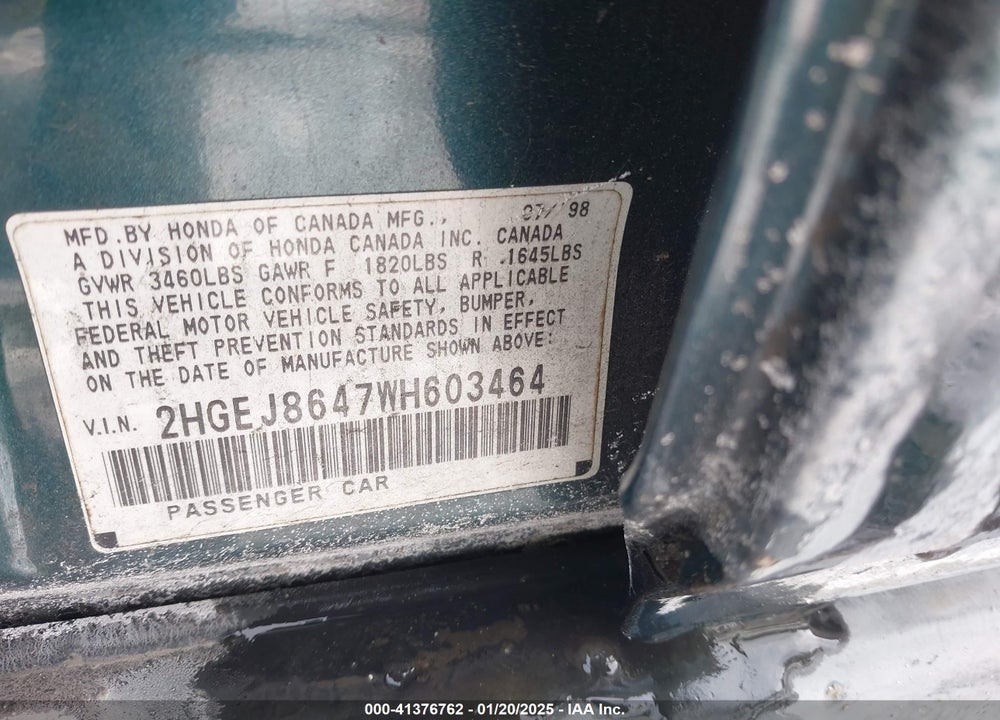 1998 HONDA CIVIC EX VIN: 2HGEJ8647WH603464