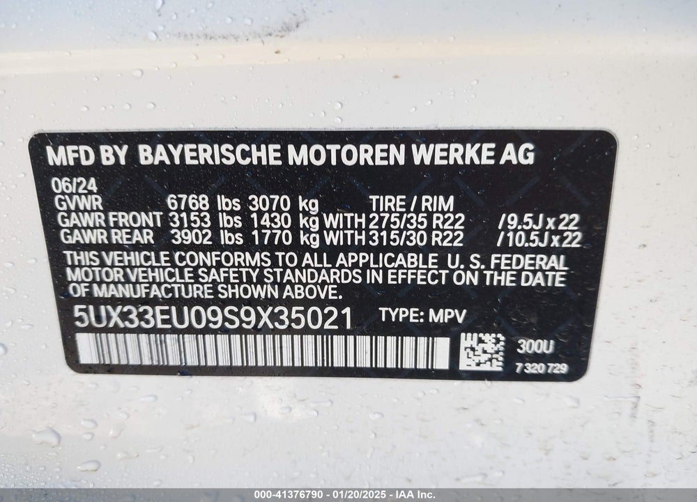 2025 BMW X5 M60I VIN: 5UX33EU09S9X35021